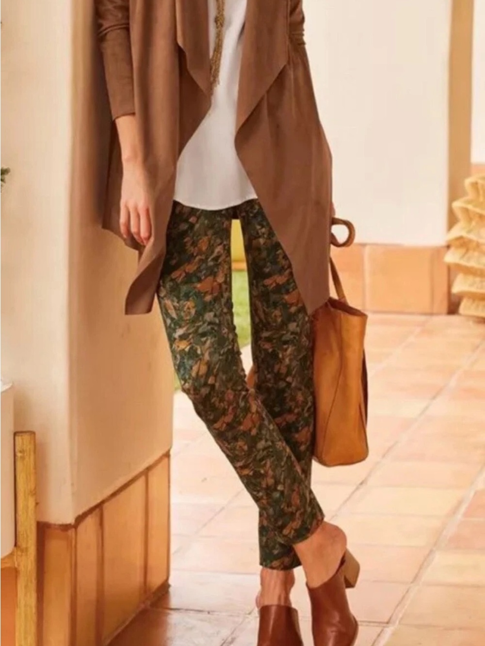 Soft Surroundings Superla Slim Leg Stretch Ankle Pants-Fall Artisan Leaves-Small